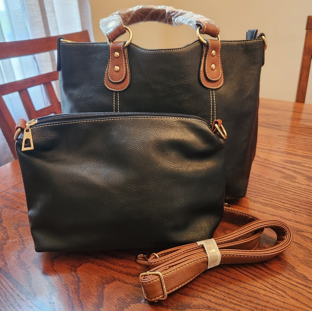 Black and Brown Handbag and Clutch